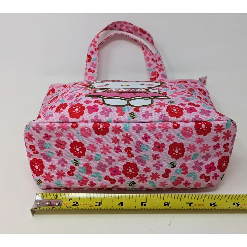 Sanrio Hello Kitty Hand Bag Purse Small Canvas Tote Pink Floral Flowers Kawaii